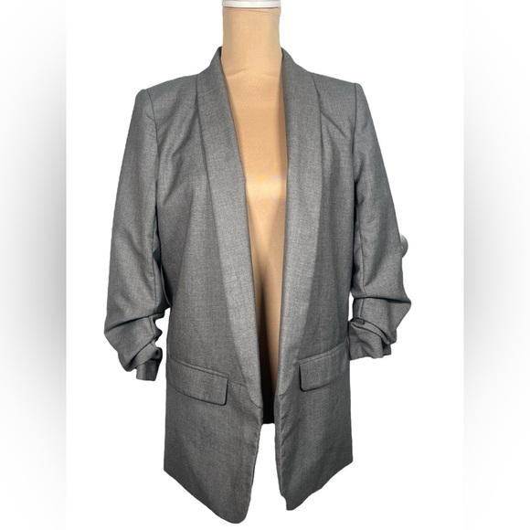 Mare Mare x Anthropologie Gray Cinch-Sleeve Open Front Boyfriend Blazer Size XS - Picture 4 of 14